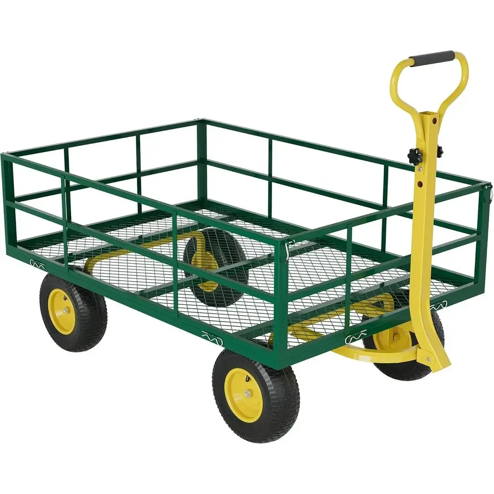 All-Terrain Steel Garden Cart, 1200 lbs Capacity, 13 Tires, Removable Mesh Sides, Rotating Handle