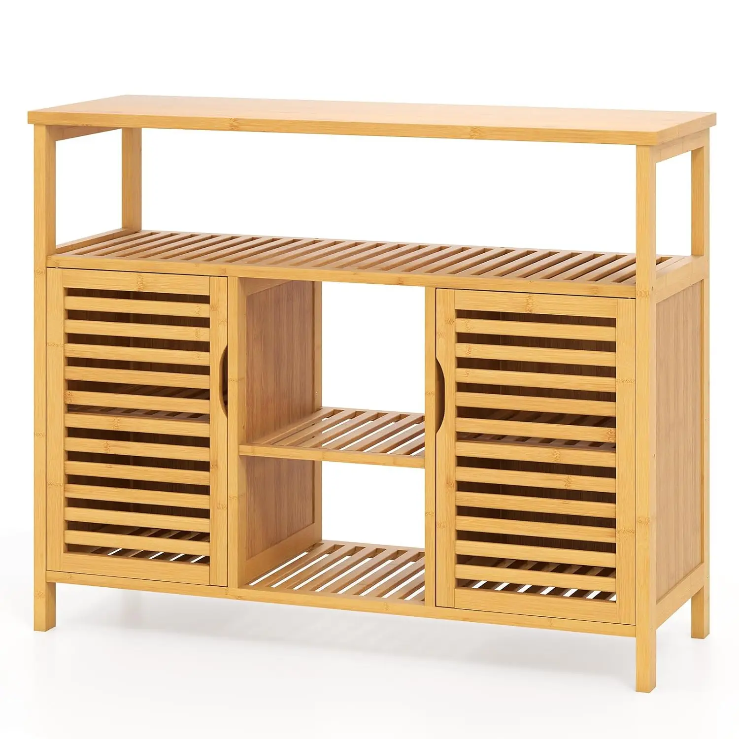 

Bamboo Storage Cabinet 2-Door Shelved Freestanding Slatted Home Furniture Living Entryway Kitchen Natural Customized