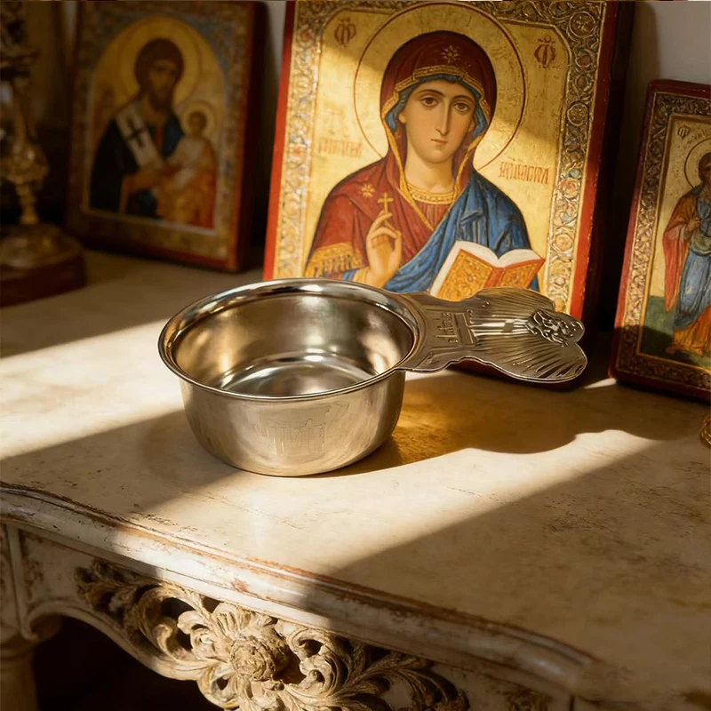 

Stainless Steel Orthodox Holy Water Scoop Ritual Ladle with Cross Handle for Church Liturgy Home Altar Devotion Christian Gift