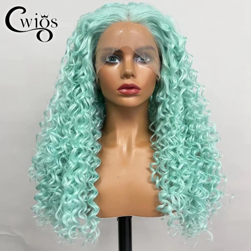 Green Color Synthetic 13x4 Lace Front Wig Long Curly Heat Resistant Natural Hairline for Black Women Drag Queen Cosplay