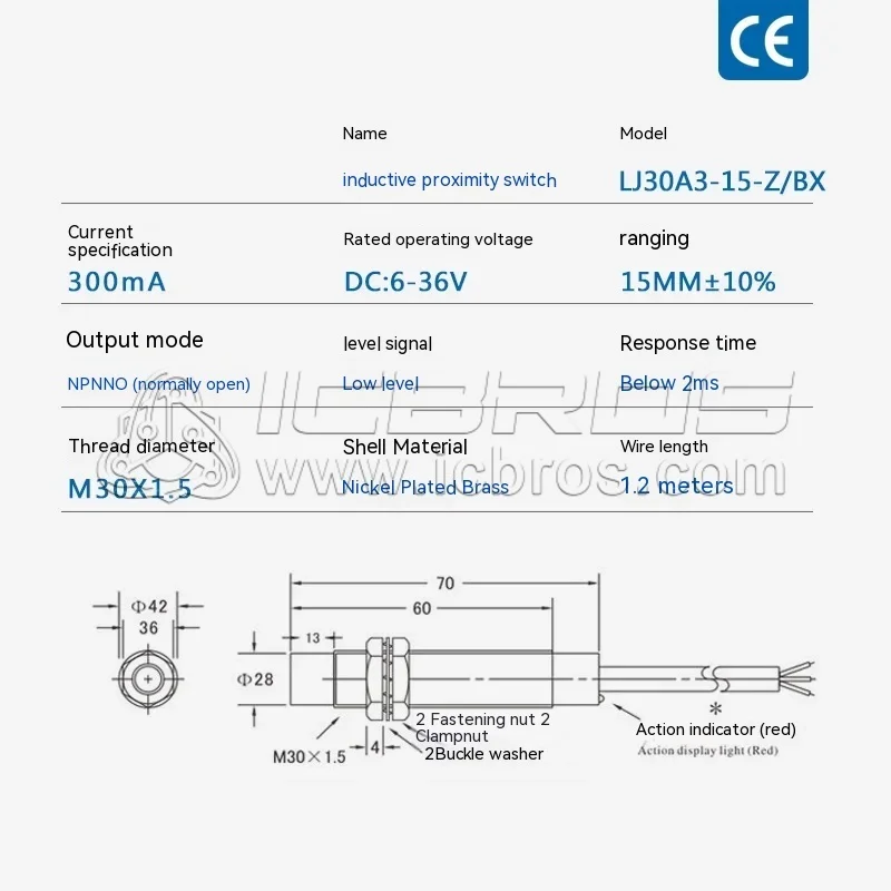 M30 Inductive Proximity Switch Sensor LJ30A3-15-Z/BX/AX/BY/AY/EX/DX Three Wire Normally Open LJ30A3-15-Z/AX LJ30A3-15-Z/AY