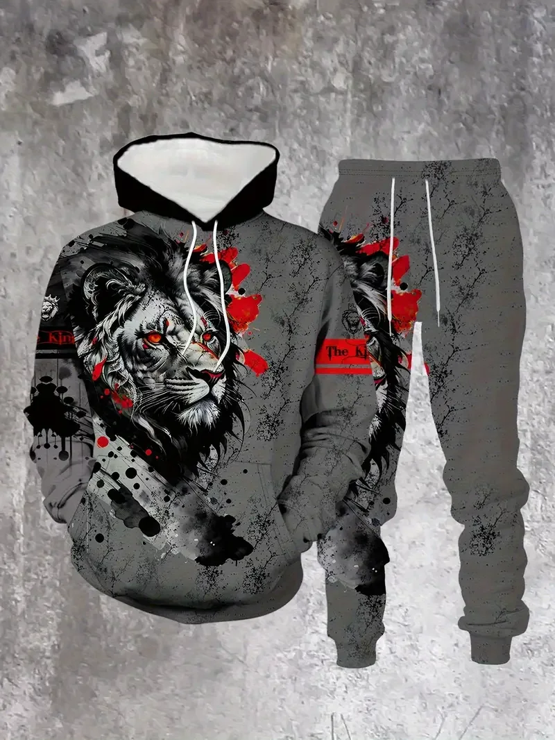 

Осенне-зимний мужской комплект с капюшоном, мужской комплект с капюшоном с принтом зверя, модный комплект с капюшоном, уличный спортивный комплект с капюшоном, быстросохнущий комплект с капюшоном