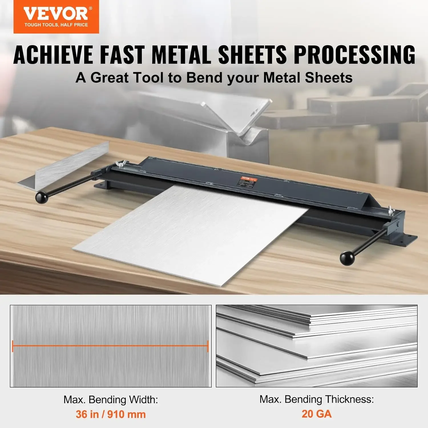 Box and Pan Brake, 36-Inch, 0-130 Degrees Sheet Metal Bending Brake