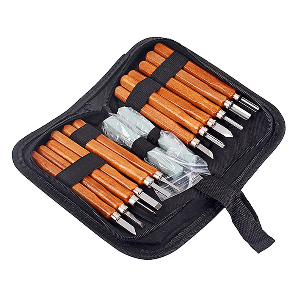 

14pcs Wood Carving Tools Set Wooden Handle Non-Slip For Diy Sculpture Whittling Kit Hand Chisel Sharp Blade Softwood Craft Work