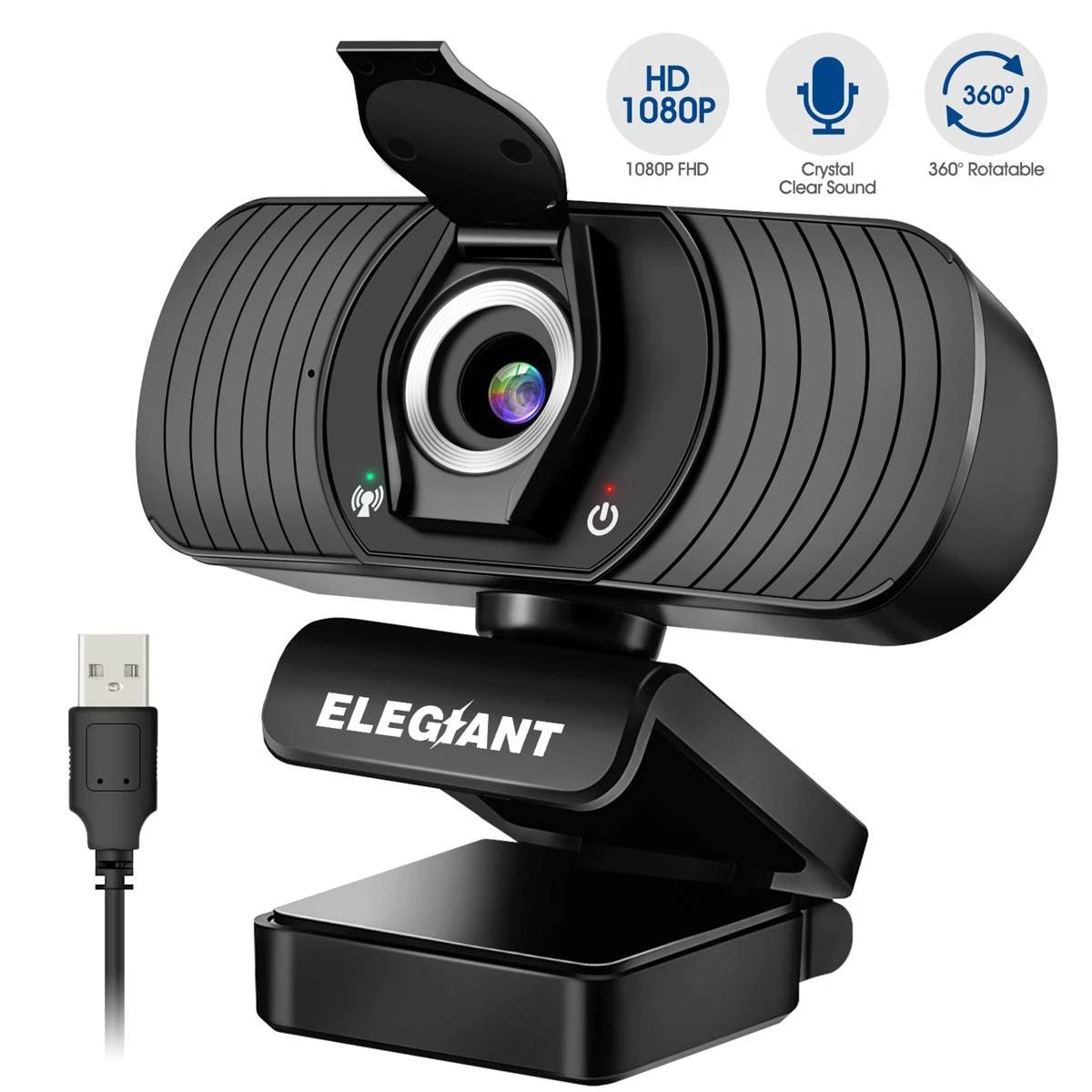 1080P HD Webcam with Privacy Cover Built-in Mic for Video Calls Conference Gaming USB Plug & Play for Windows/Mac OS/Android