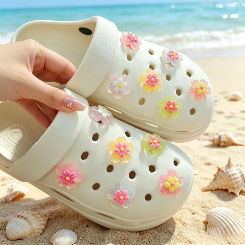 12PCS Hot Sale Shoe Charms for DIY Small Fresh Flowers Five-Petal Flower Decoration Buckle for Accessories Kids Party Girls Gift