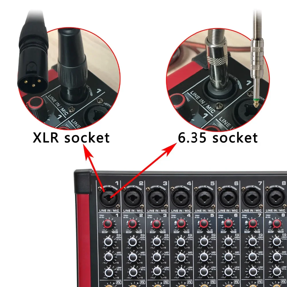Freeboss 8 Channels Mono Mixing Console with Bluetooth Record 99 DSP effect USB Function Professional Audio Sound Mixer MINI8