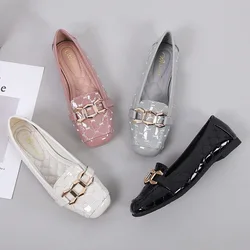 Woman Elegant Square Toe Shallow Soft Bottom Birken Retro Casual Fetish Flats Soft Skin Female Metal Decoration Cute Shoes