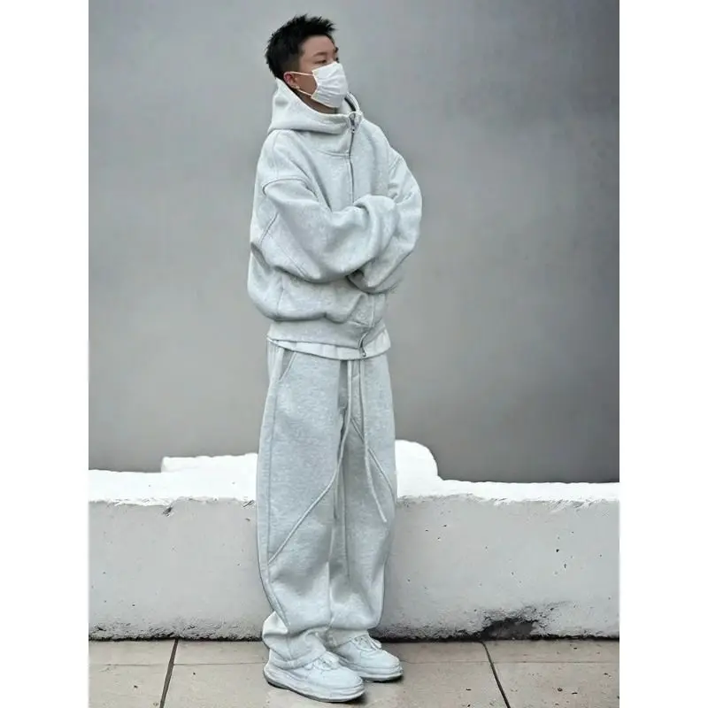 

Зимний повседневный комплект из двух предметов: худи на флисовой подкладке и брюки прямого кроя, парный комплект, мягкая хлопковая молодежная одежда