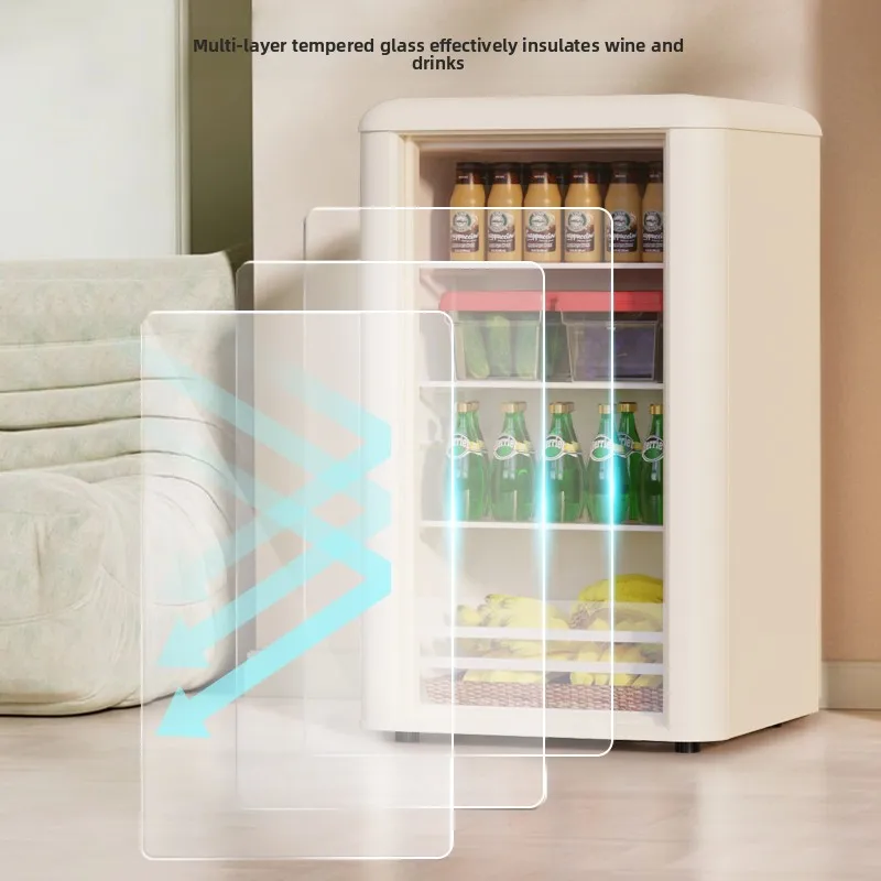 Dun Dun Bar Small Ice Bar Miaomiao Bar Transparent Refrigerator, Beverage Tea Home Living Room Leaf Small Retro Refrigerator