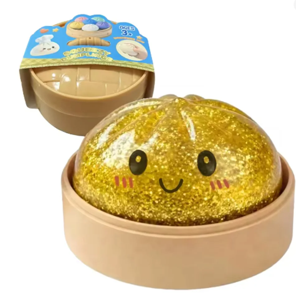 New Realistic Giant Dumpling Squeeze Toy with Bamboo Steamer Soft TPR Dough Ball Decompression Fidget Toy Creative Funny Gift