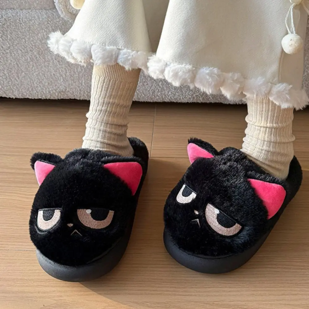 

Casual Winter Cat Plush Slippers Soft Thicken Warm Cartoon Furry Slippers Anti-slip Cute Home Cotton Shoes Women Men