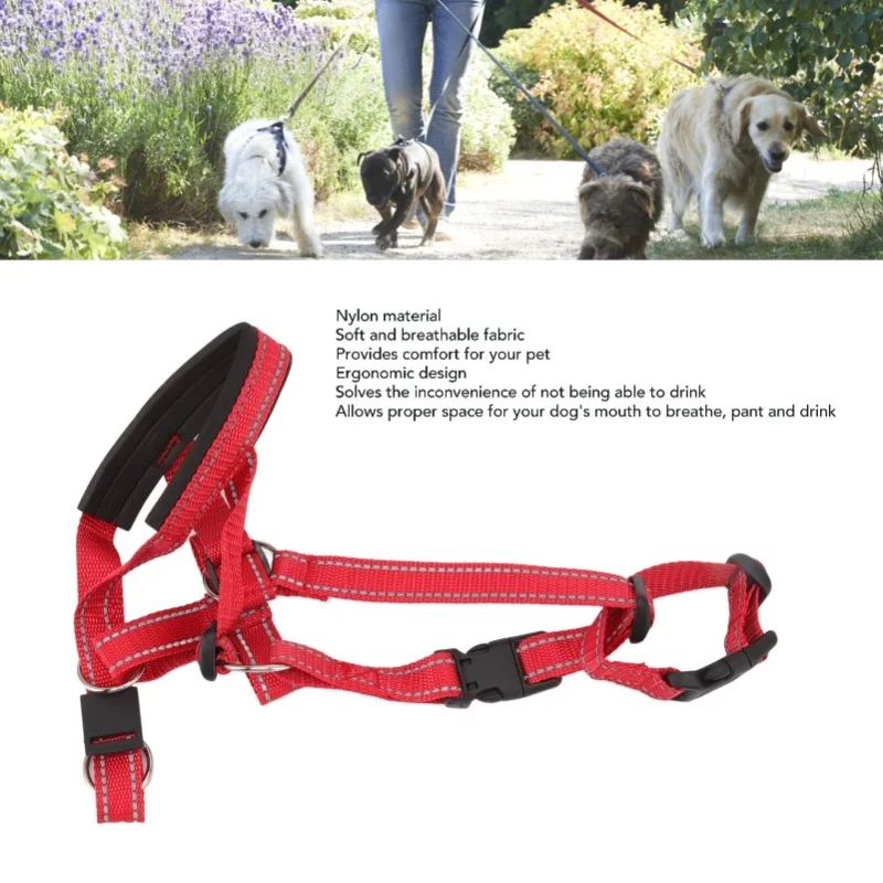 طوق رأس الكلب قابل للتنفس، غطاء فم الكلب مع حزام قابل للتعديل للخارج باللون الأحمر L #2