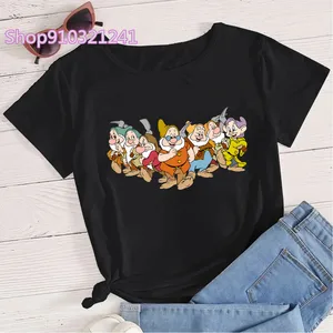 سبعة أقزام أميرة نسائية مطبوعة تي شيرت الرسم تي شيرت قمم عارضة لطيف الكرتون الثلج الأبيض أفضل 10 مبيعا خيالية سبعة أقزام بالغين - No5