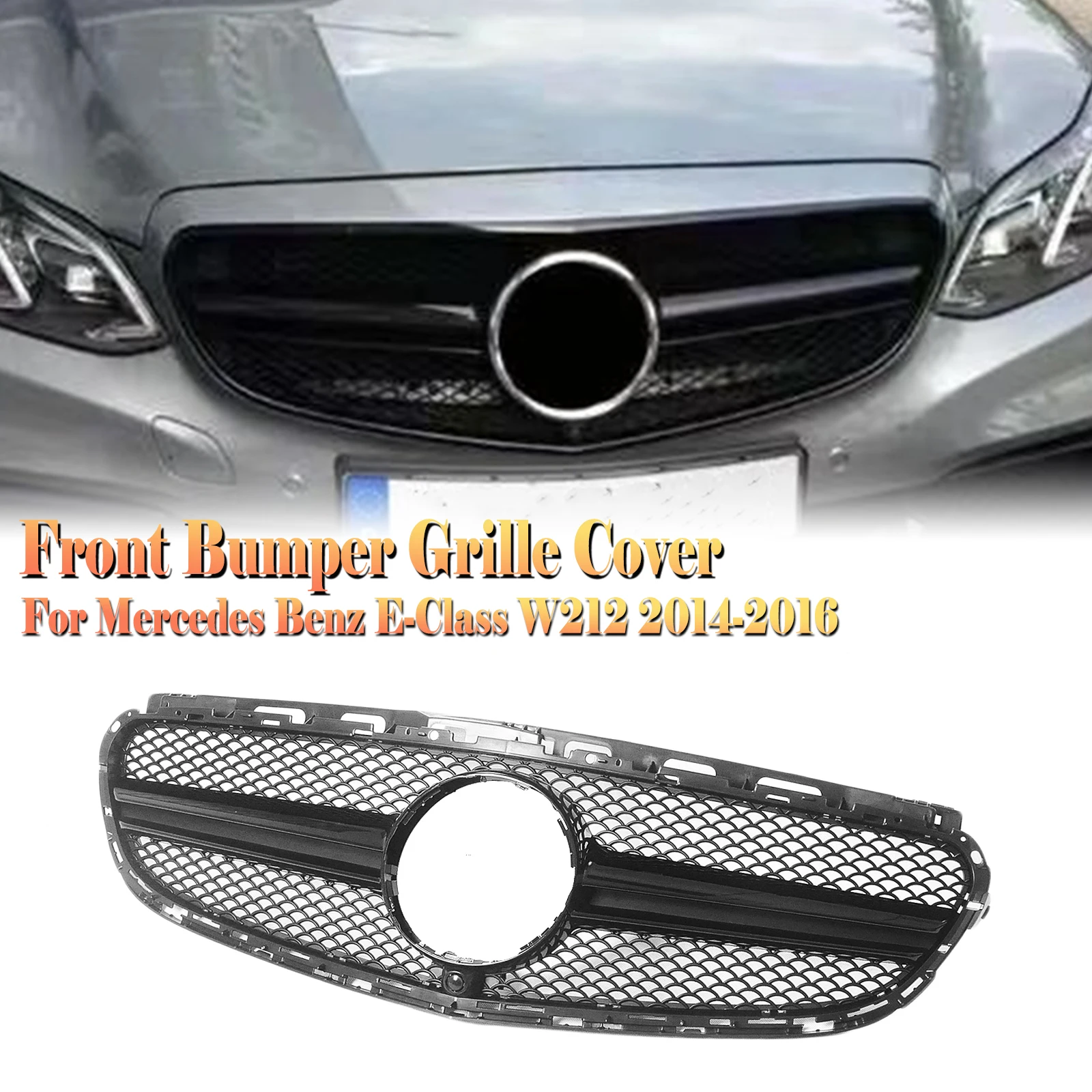 

Grill For Mercedes Benz E-Class W212 2014-2016 E200 E250 E300 E350 AMG Style Front Grille Black/Silver Upper Bumper Hood Mesh