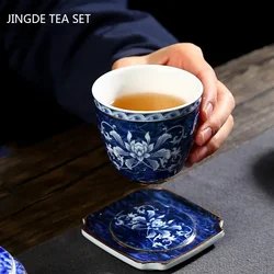 Jingdezhen Blue and White Porcelain Tea Cup Retro Ceramic Master Cup Traditional Tea Set Accessories Portable Tea Bowl