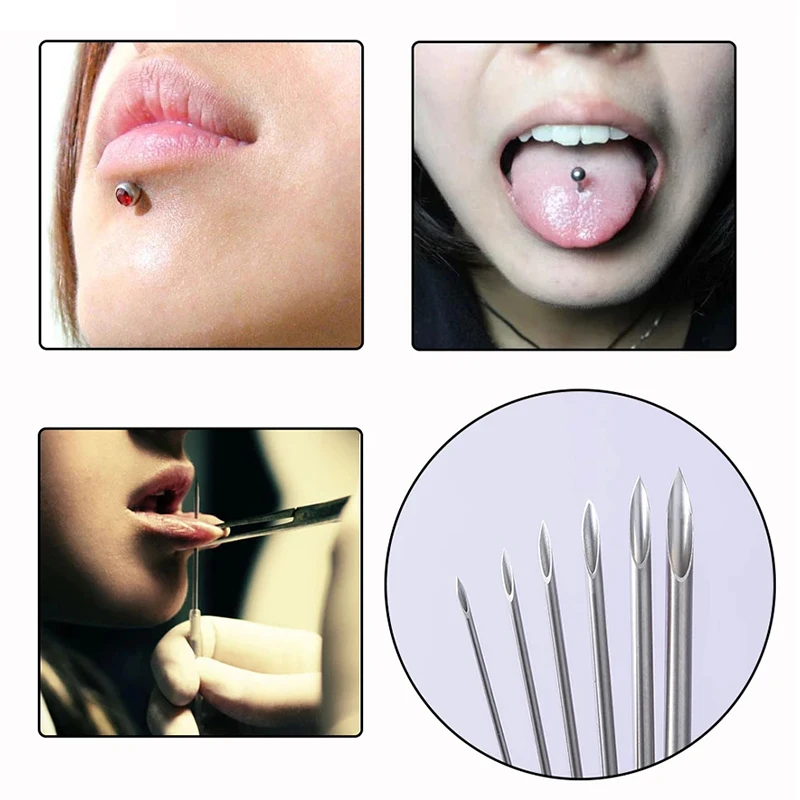 Audersigt 10/100 Stück Körperpiercingnadeln 14G 16G 18G Edelstahl Einweg-Piercingnadeln für Ohr, Nase, Bauchnabel, Brustwarze, Lippe – Detail 6