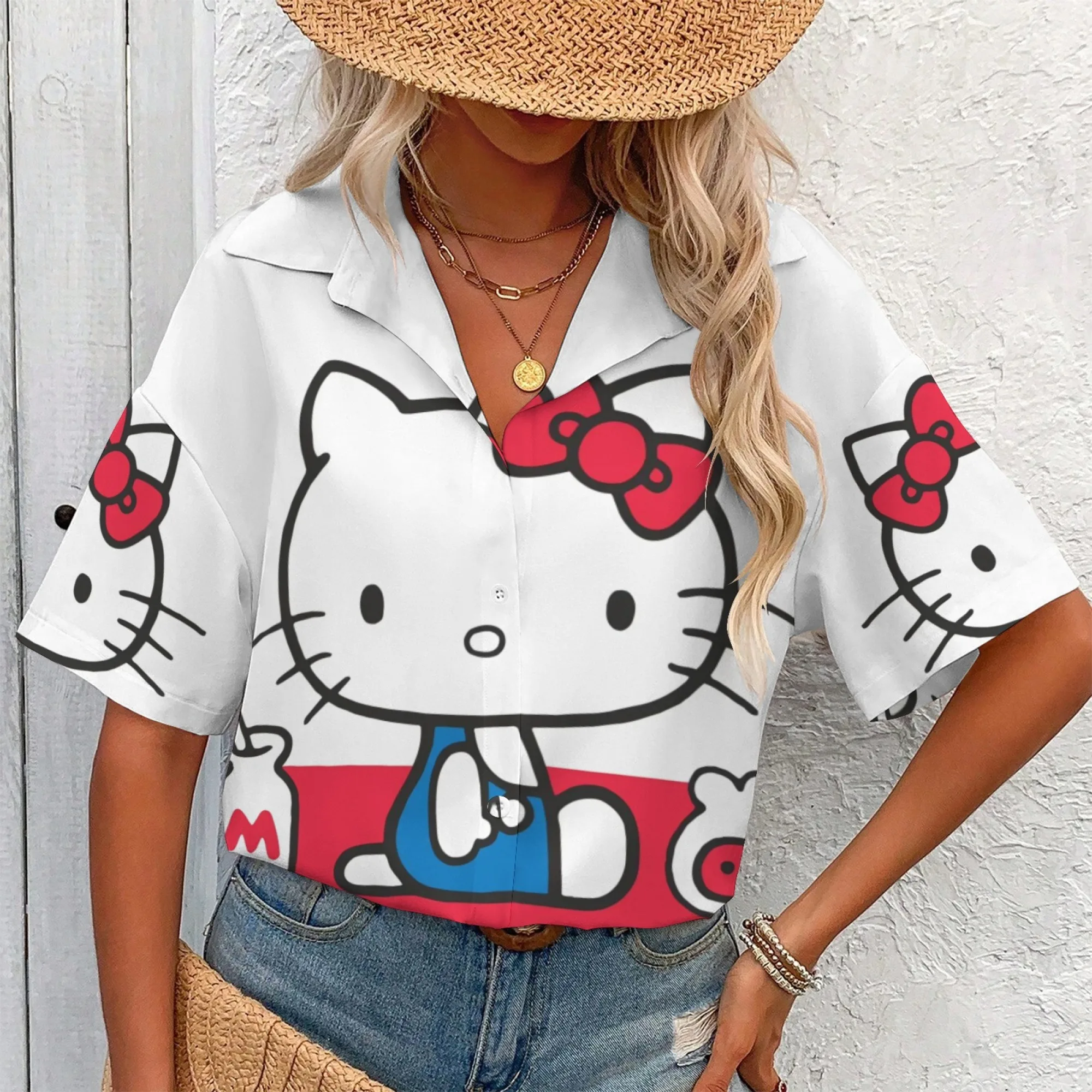 T-shirt Hello Kitty Crop Top Y2k T-shirt da donna Top per abbigliamento donna Camicette da donna Offerte Camicie e camicette a maniche corte