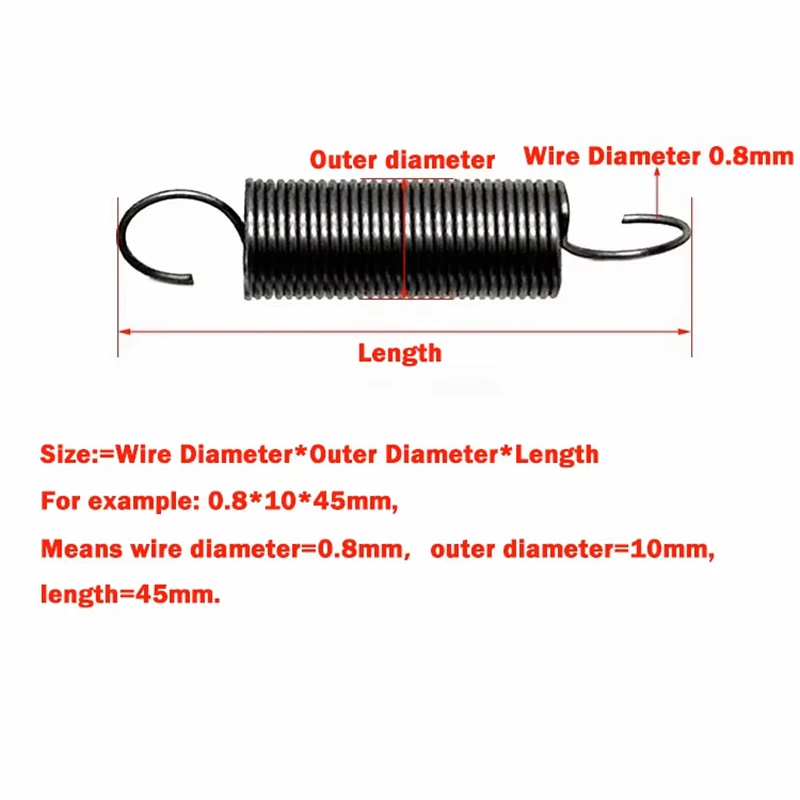 Wire Diameter 0.8mm Springs Steel Open Hook Tension Spring Draught Spring OD:4.5/6/7/8/10mm L:15-140mm Coil Extension Spring