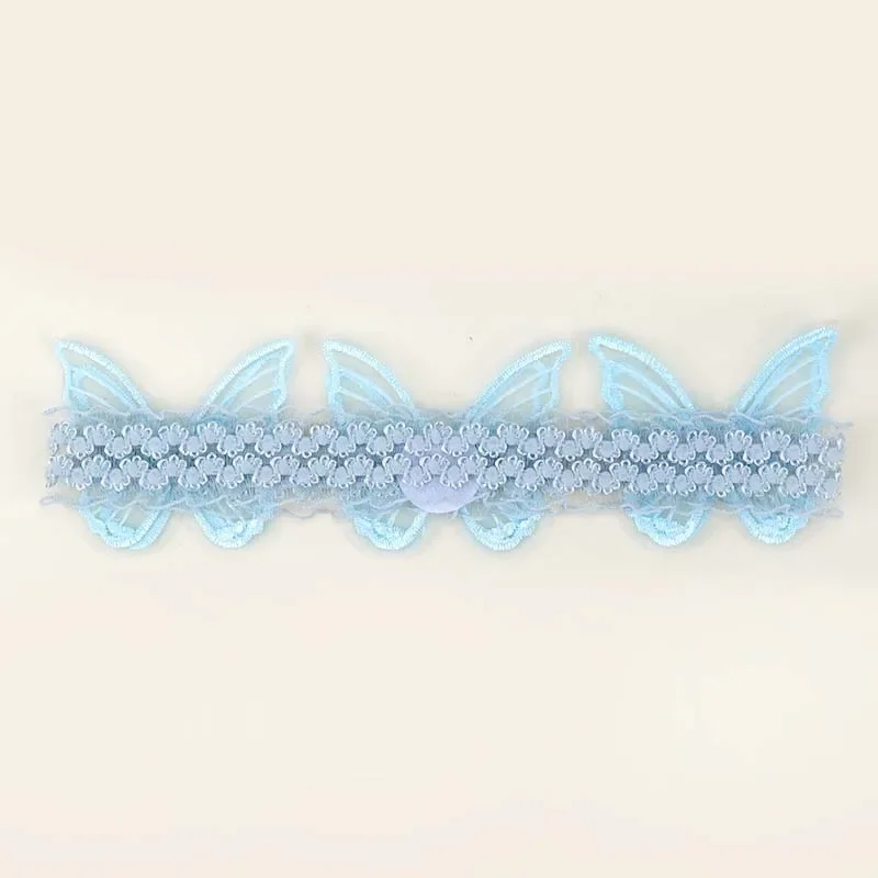 Oaoleer-Bandeau de sauna papillon en dentelle bleue, bandeau papillon en maille pour bébé fille, élastique doux en nylon, accessoires pour cheveux pour tout-petits