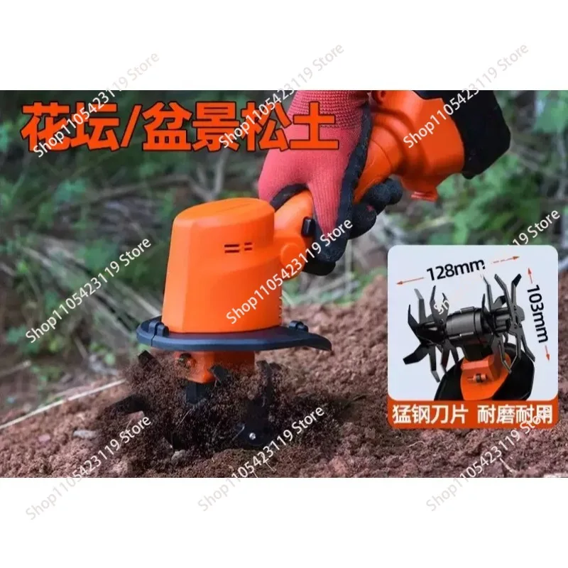 Rechargeable Mini Electric Tiller, Lithium Battery Handheld Cultivator, Compact Garden Plowing Machine for Home Use