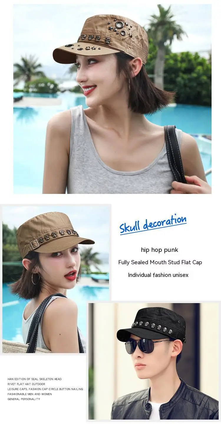 Männer Frauen Baseball Kappe Schädel Niet Flache Top Großen Kopf Hut Outdoor Freizeit Hüte Hip Hop High Street Tanzen K-pop – Detail 8