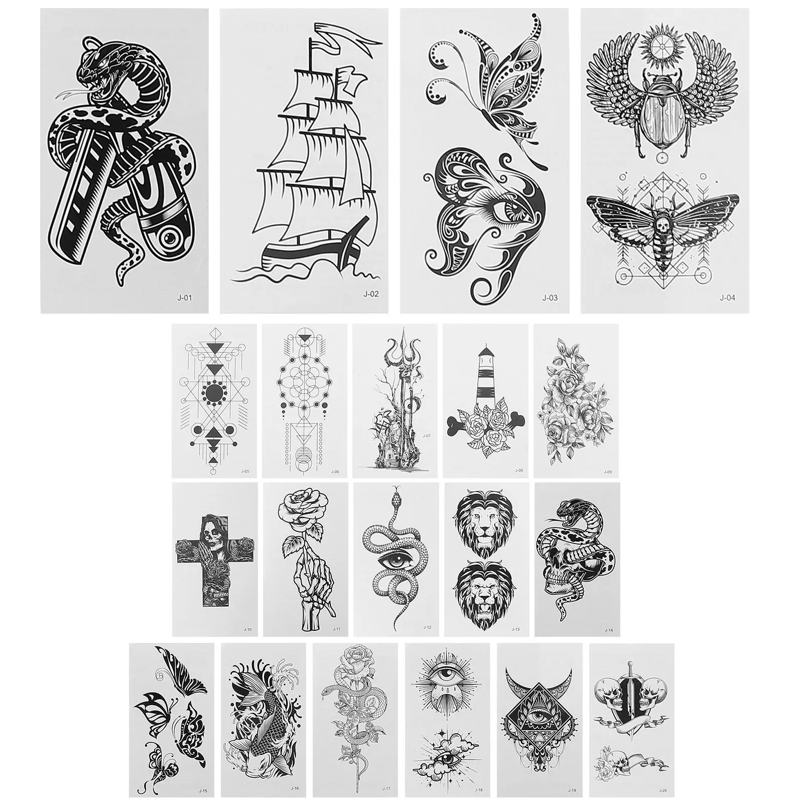 

20 Pcs Waterproof Temporary Tattoos Stickers Dark Halloween Decorative Body Art Mixed Style Women Girl Festival Party