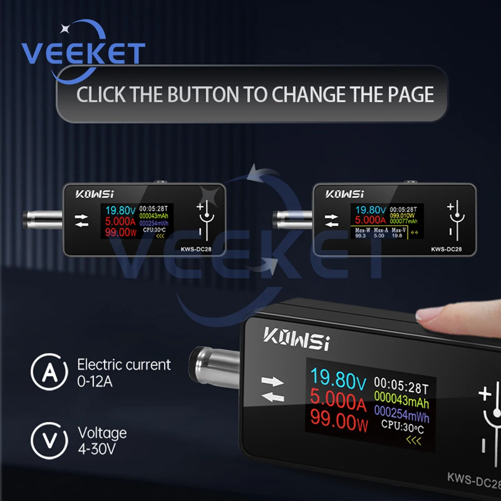 KWS-DC28 0.96 Inch TFT HD Digital Display DC 5.5*2.5 Interface Tester Voltage Ammeter Power Meter Multi in one display