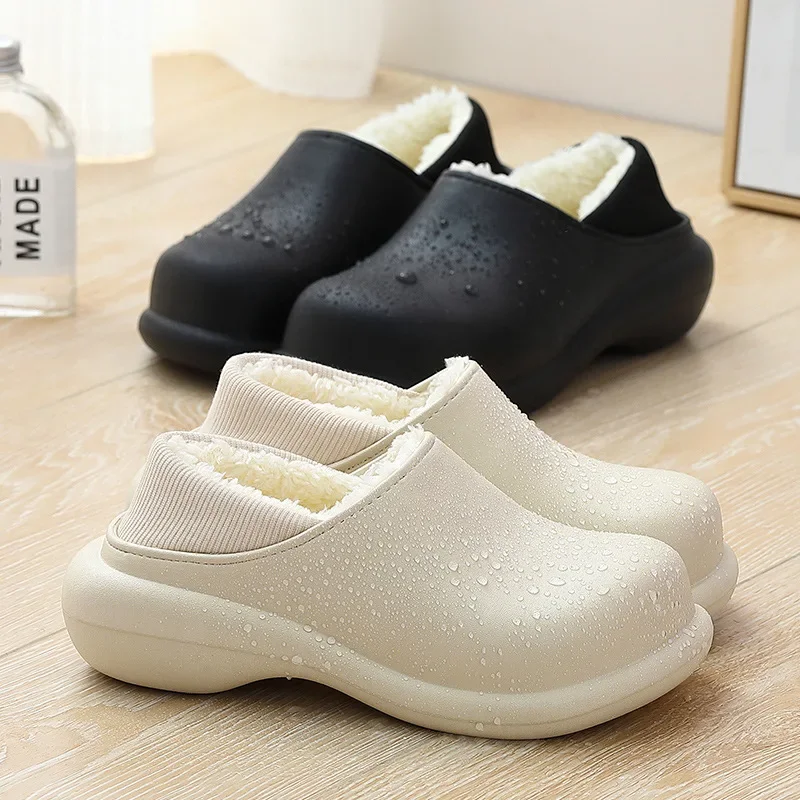 Winter New Soft Sole Women\'s Cotton Slippers Bag Heel Plush Warm Shoes Household Thick Sole Anti Slip Waterproof Shoes Women