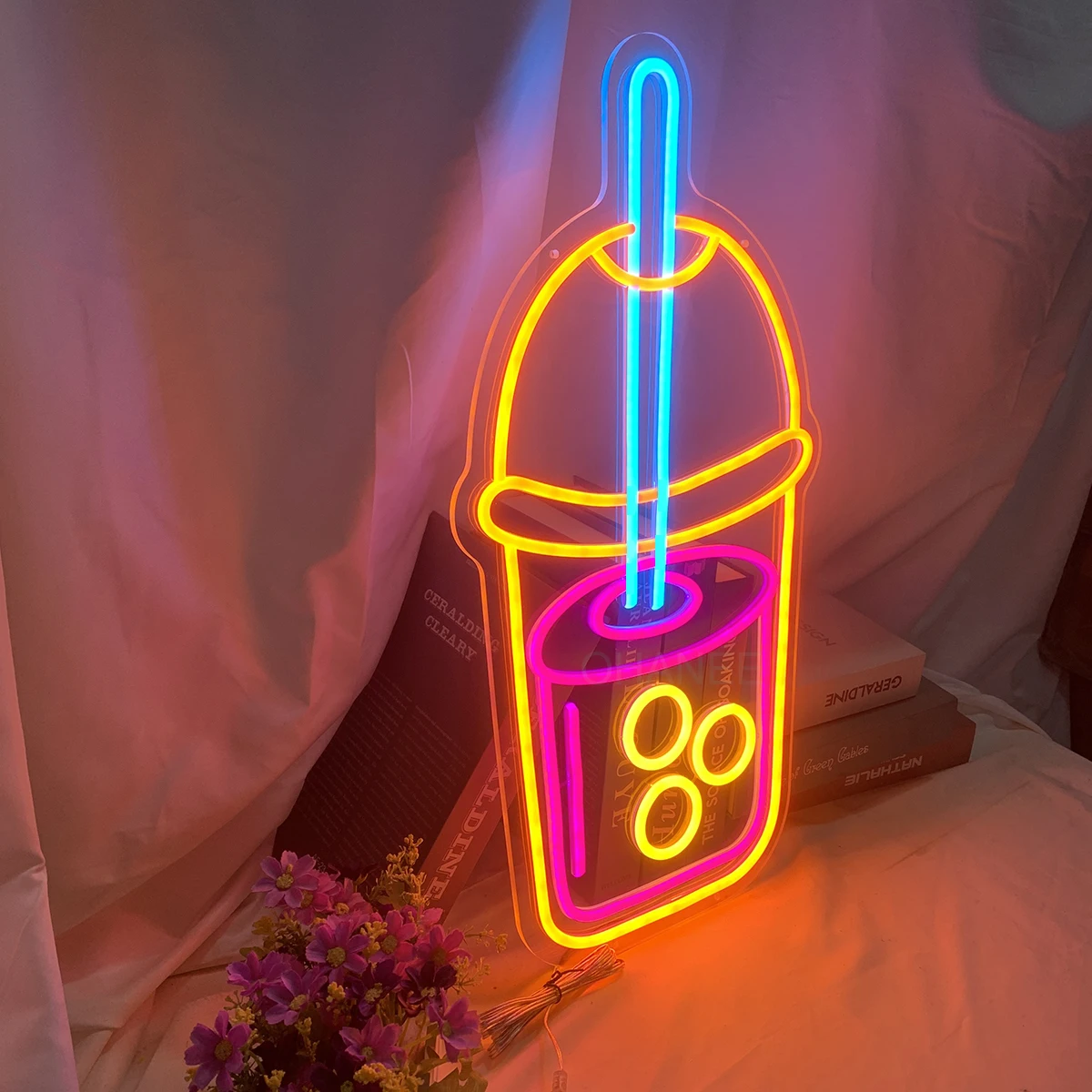 Bubble Tea Boba Neon Sign Milk Tea Cup Signs Custom for Kawaii Room Decor Mall Store Neon Hang Wall Decoration Light Night Lamp