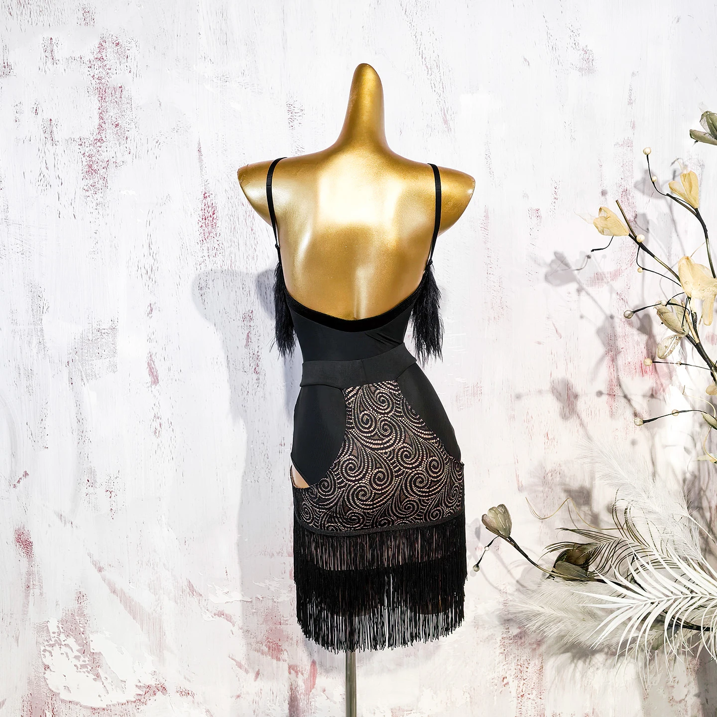 Vestito da ballo latino Sexy Fluff Strap Top Nappe Gonna di pizzo Costumi di prestazione per le donne Chacha Rumba Tango Latin Wear DN22349