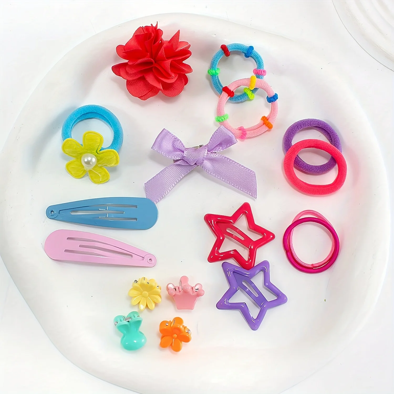 830/876 pieces of cute and sweet colorful netted high-elastic hair ties for girls | bow, flower, and star clip accessories image 4