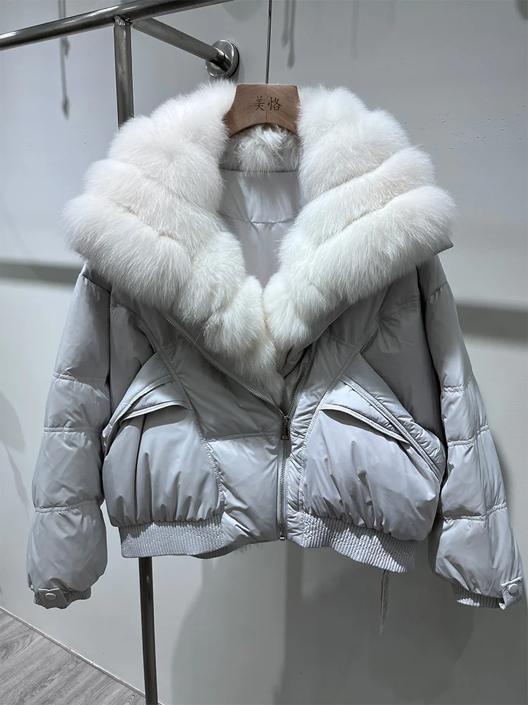 

2025 Women Winter Goose Down Coat Real Fox Fur Collar Jacket With Natural Fox Fur For Women Clothing