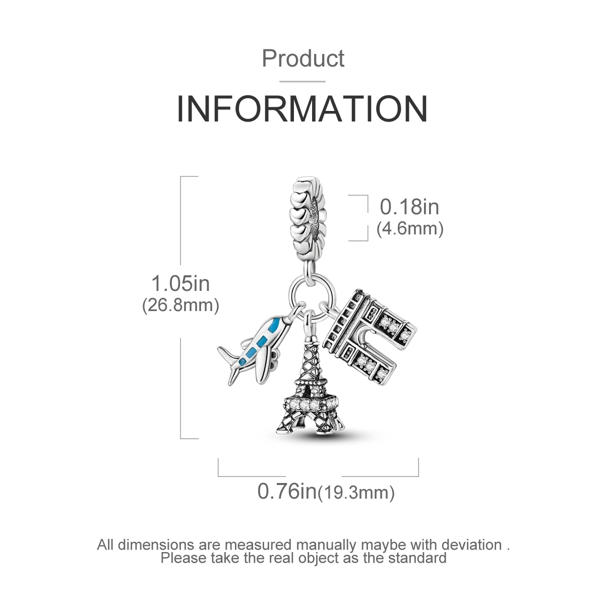 Exquisite 925 Sterling Silver Arc De Triomphe Airplane Tower Charm Fit Bracelet Women's Daily Jewelry Accessories