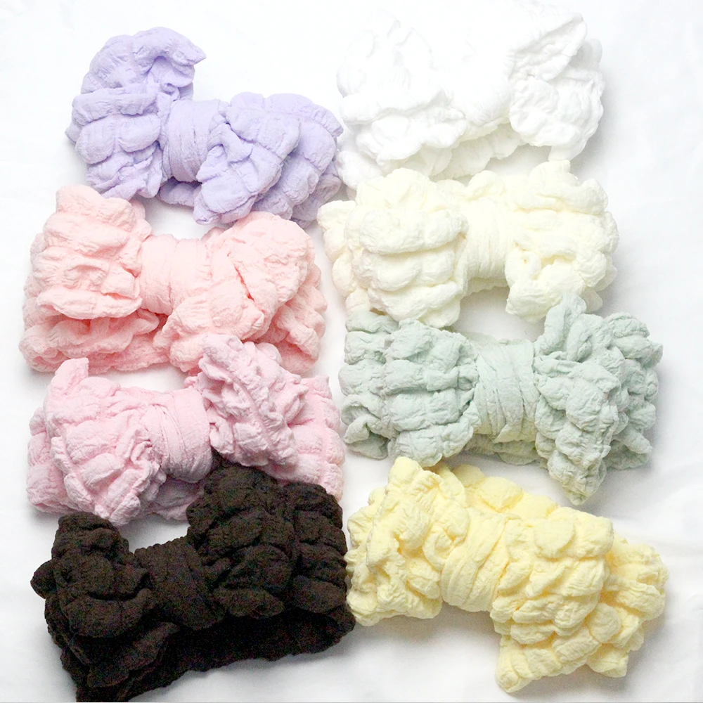 Bubble Pattern Bows Headband for baby gils Turban Cotton Girl Elastic Hair Bands For Newborn Pleated Spring Headwraps Popcorn