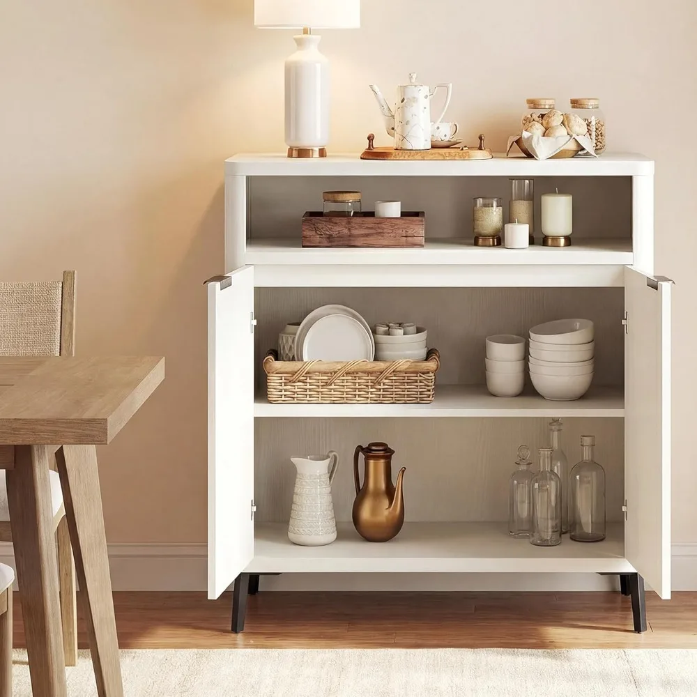 

Fluted Buffet Cabinet with Storage, 31.4" Wide Wood Sideboard Credenza with 2 Doors & Open Storage Shelf, Modern, Customized
