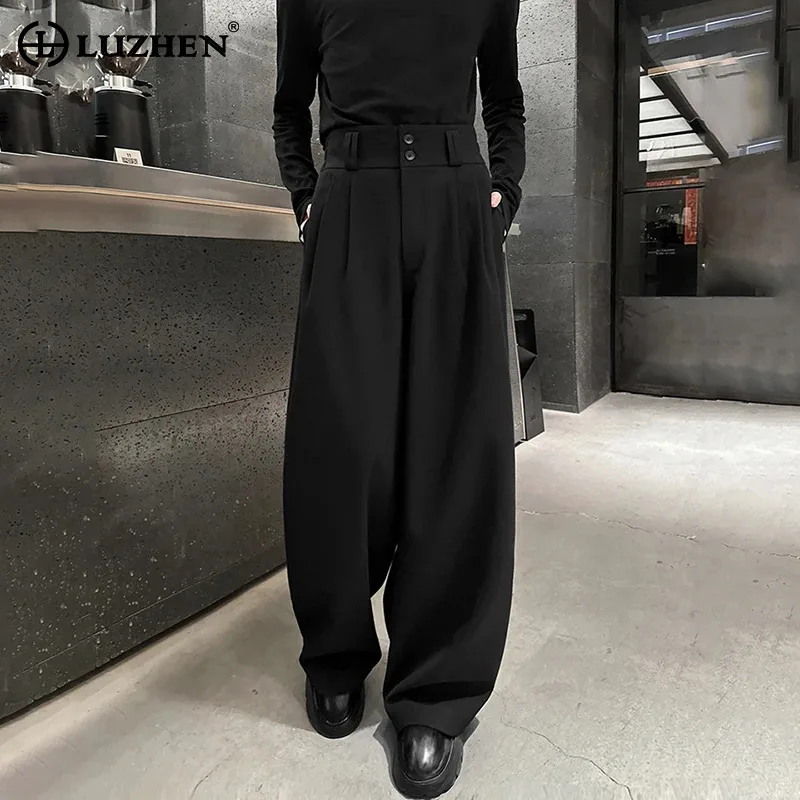

LUZHEN 2025 новые однотонные прямые брюки с высокой талией, мужские модные корейские свободные плиссированные дизайнерские элегантные мужские повседневные брюки JY4058