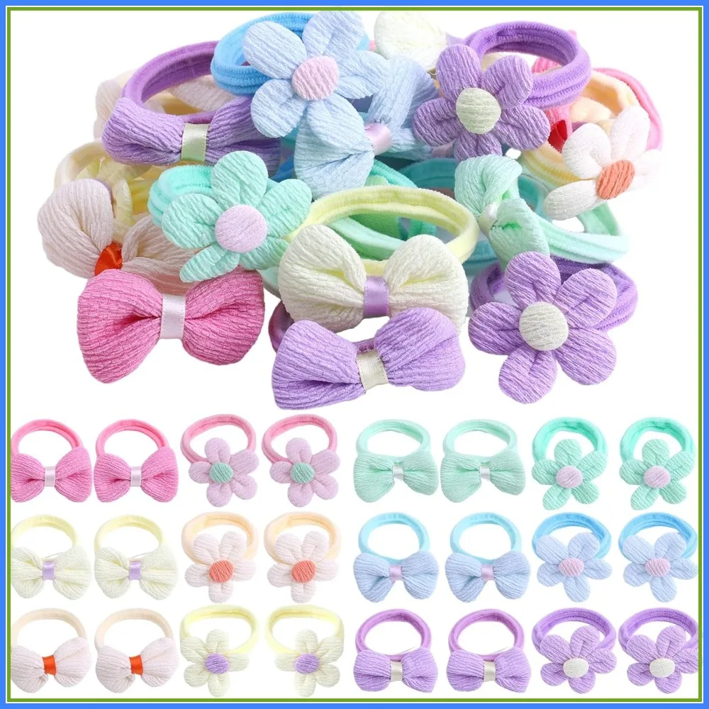 

24 Pcs Toddler Hair Ties for Girls, Cute Flower Elastic Scrunchies, Seamless Ponytail Holders for Thick Hair