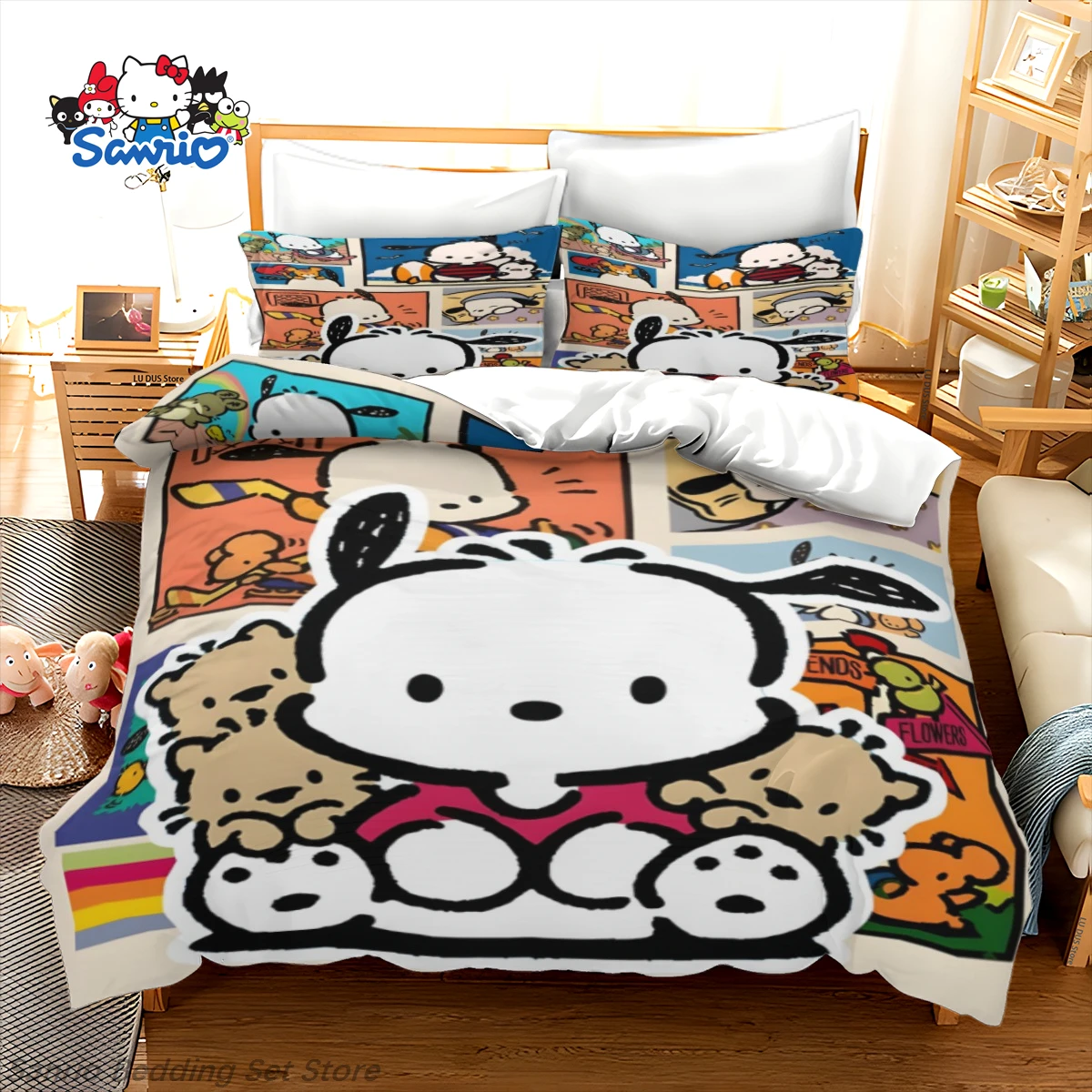 

Sanrio Pochacco Bedding Set Kawaii Pochacco Duvet Cover Quilt Cover for Girls Boys - Kids/Teens Bedroom Decor Gift