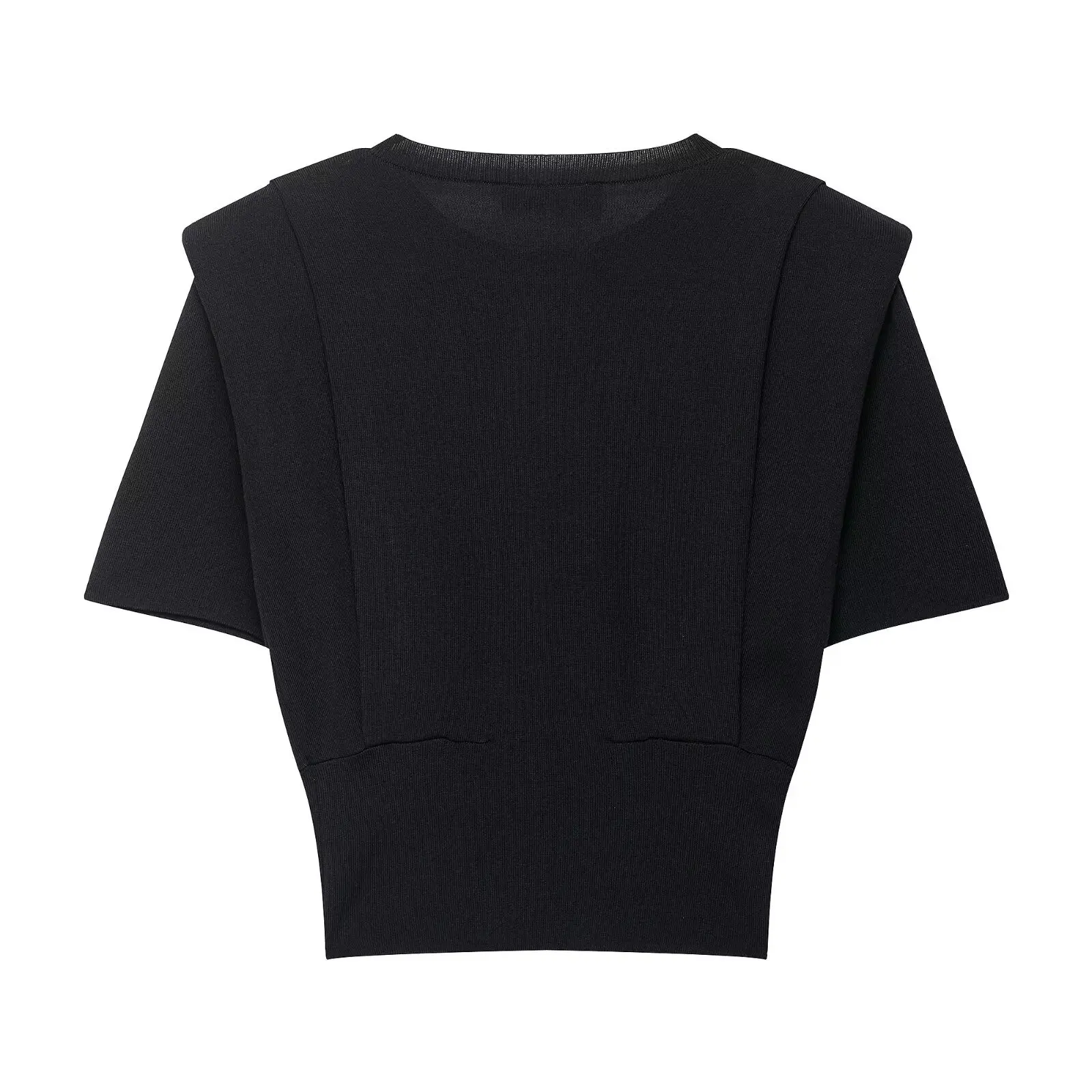 Women's Solid O-Neck Short Sleeve Knitwear Fashion Shoulder Pad Sweater Basic Pullovers Autumn Top