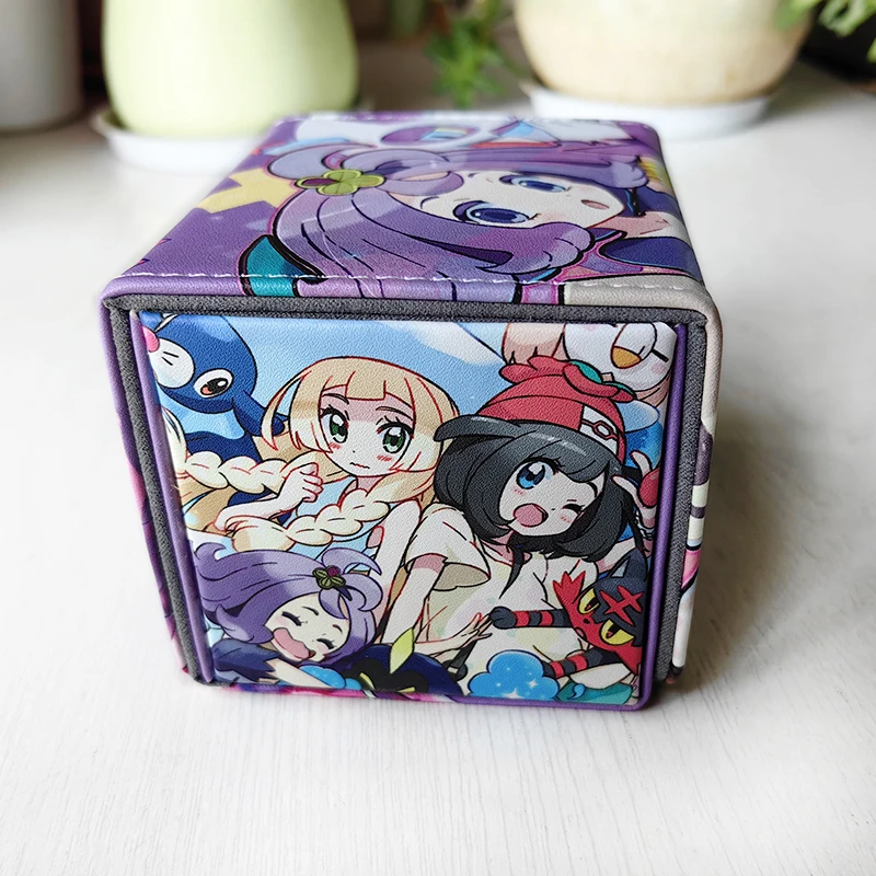 New Diy Self Made Pokemon Acerola Kawaii Card Storage Box Pu Material Universal Card Portable Storage Box Holds 100 Cards