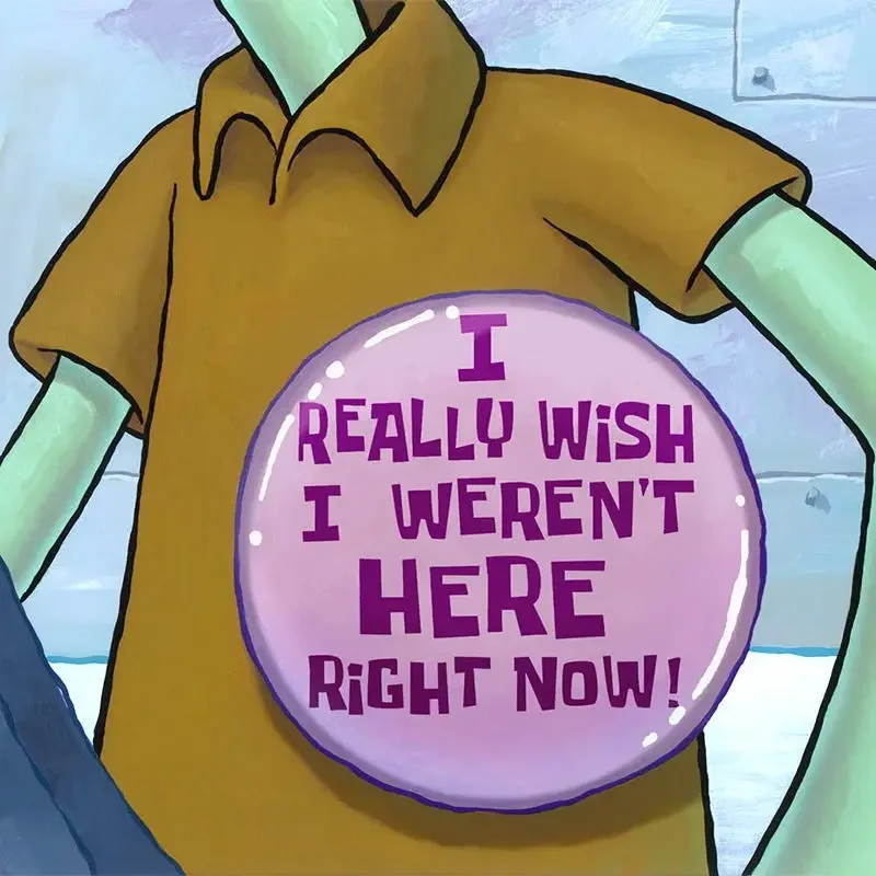 5.8cm SpongeBob Squidward Soft Button Pin Anime Laser Brooch I Really Wish I Weren\'t Here Badge Funny Creative Jewelry Brooches