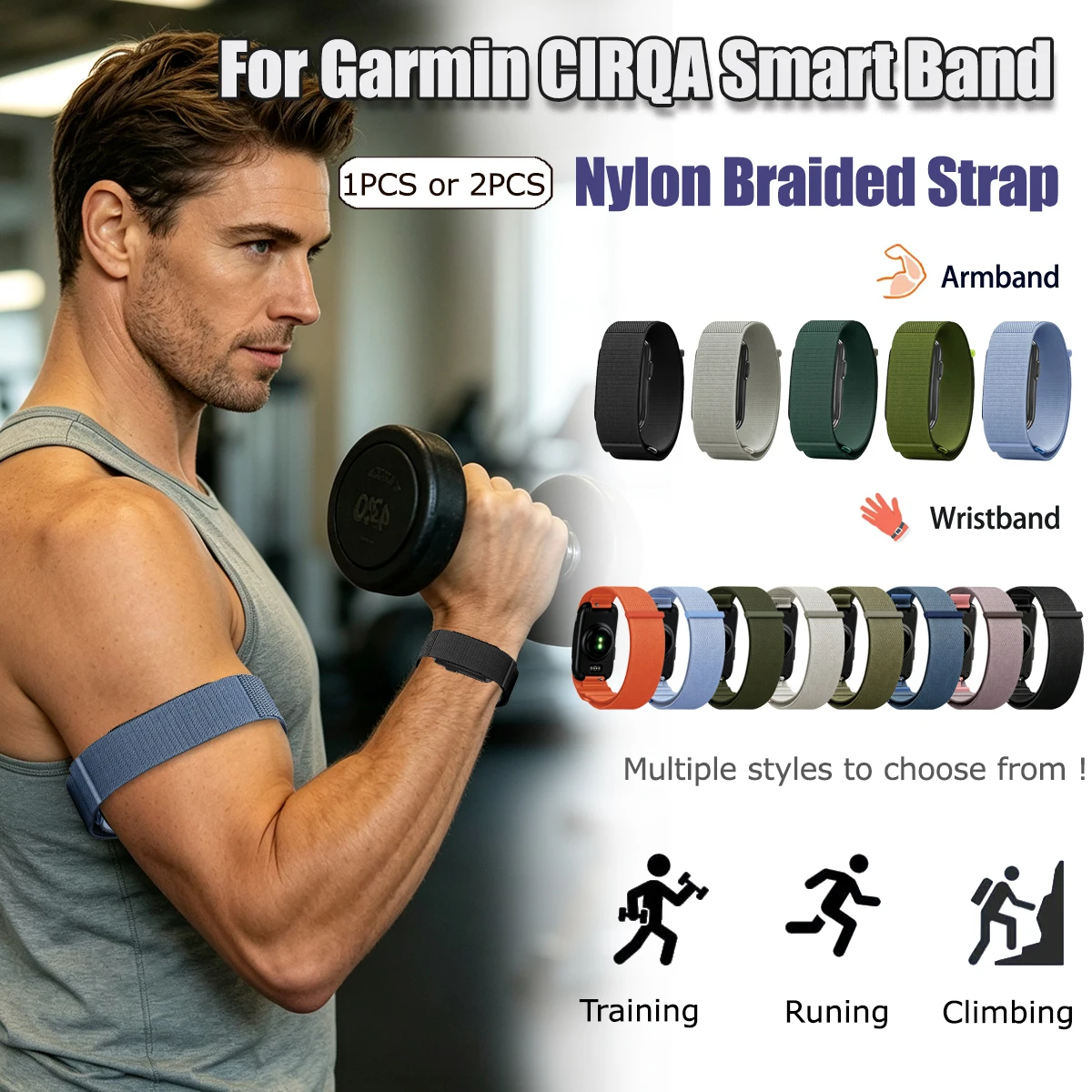Braided Nylon Biceps Arm/Wristband for Garmin CIRQA Smart Band Strap Fitness Tracker Strap for Garmin CIRQA Smart Band Accessory