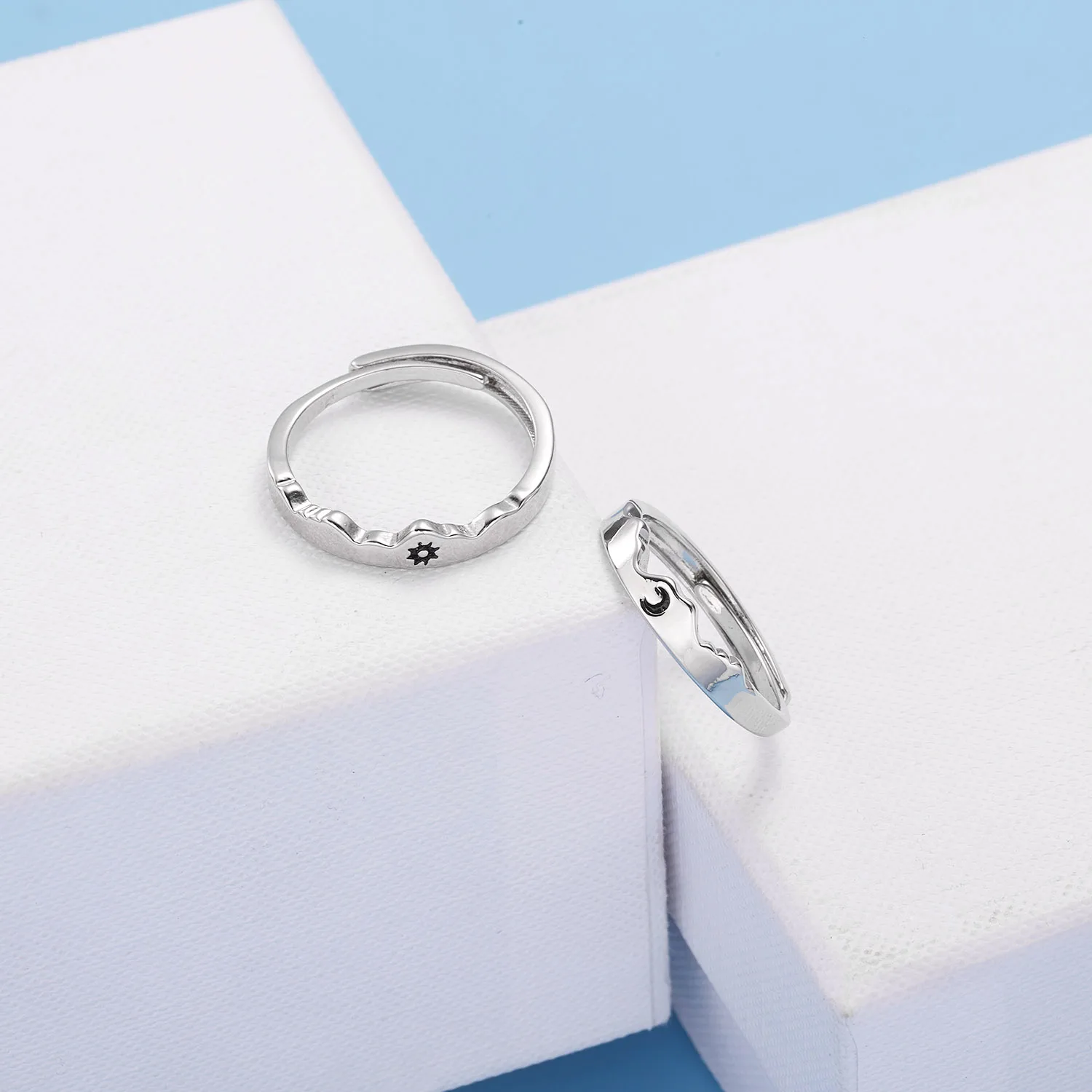 Klassischer offener Paarring mit Sonne und Mond für Damen und Herren, romantisch, schwarz, weiß, passender Fingerring-Set, Schmuck, Hochzeitstag, Geschenke – Detail 12
