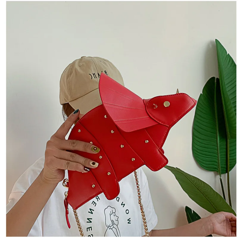 Triangle dragon funny animal New personalized cartoon heart cute  plush bag messenger  creative dinosaur rivet shoulder fashion