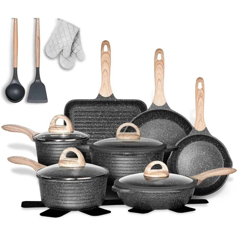 

Pots and Pans Set Nonstick 20PCS, Granite Coating Induction Compatible with Frying Saucepan, Sauté Pan, Grill Cooking Pots, PFO