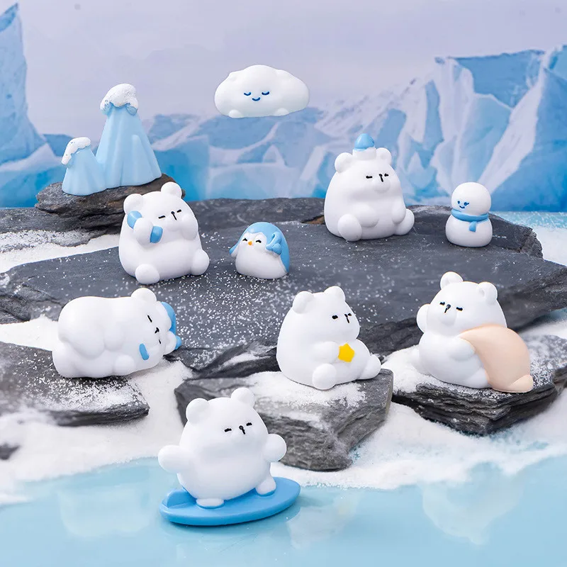 Figurines Miniatures Cute Cartoon Polar Bear Resin Micro Landscape Ornaments For Home Decorations Room Decor DIY Accessories