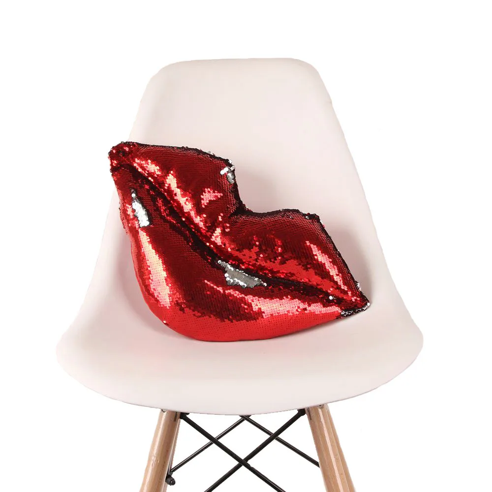 New Two-color Sequin Sexy Lips Plush Pillow Cover Special-shaped Pillow Red Lips Cushion Car Cushion Sofa Pillow