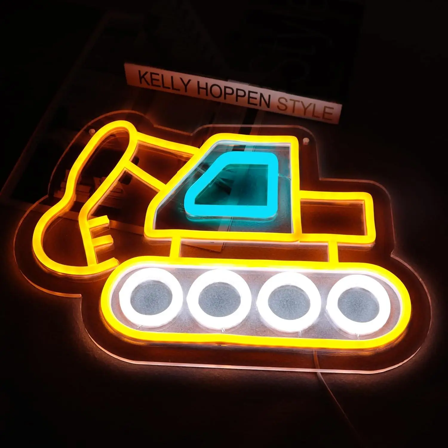 Cartoon Excavator Vehicle Shaped Neon Sign Dimmable LED Lights For Kids Bedroom Boys Room Playroom Home Party Wall Decoration