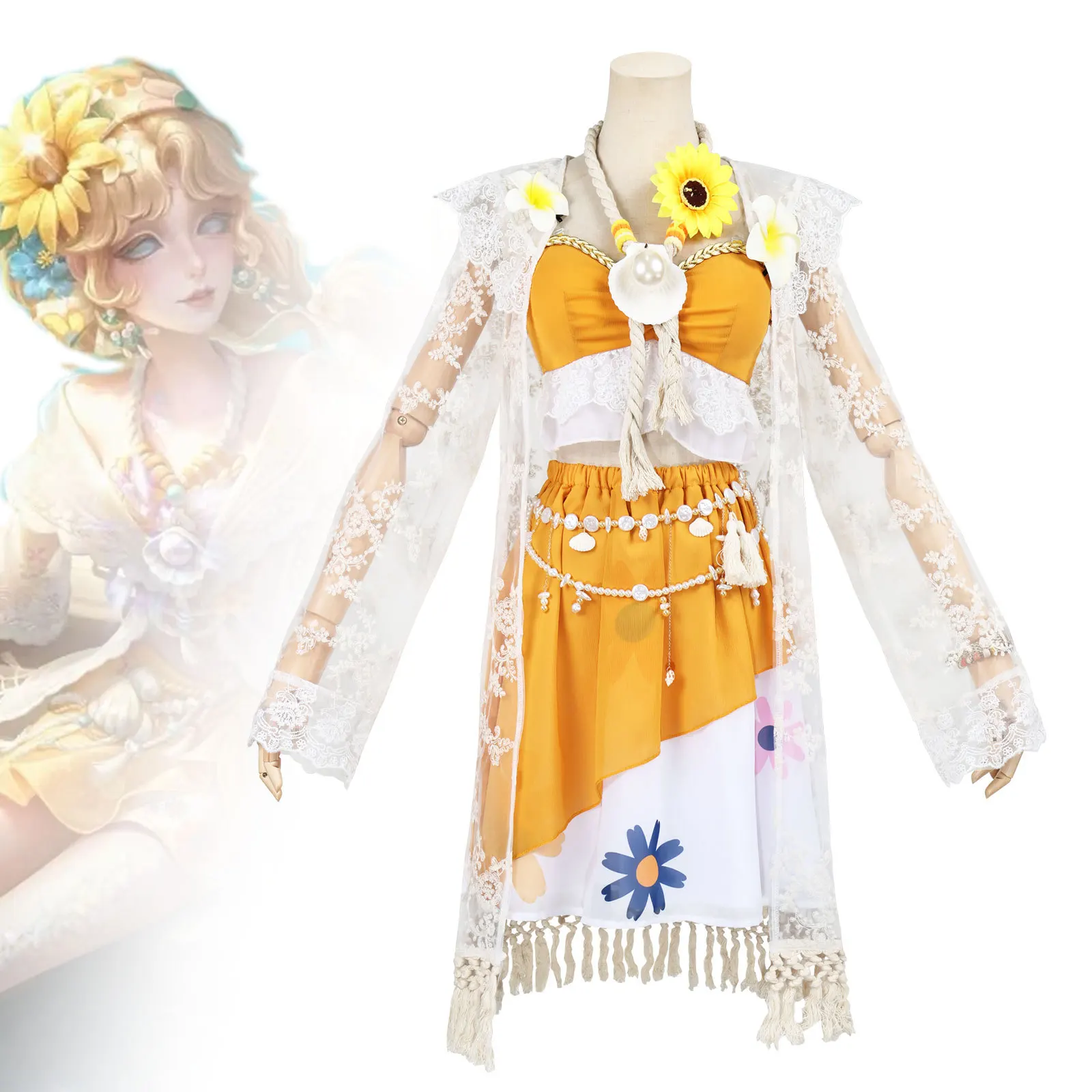 Naiad Grace​​ Summer Gold Cosplay Costume Wig Uniform Character Outfit Game Identity V Halloween RolePlay Carnival Party Dressup view 3